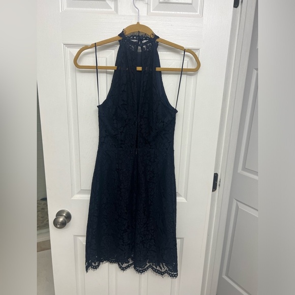High Neck Navy Lace Halter Dress - Picture 3 of 7